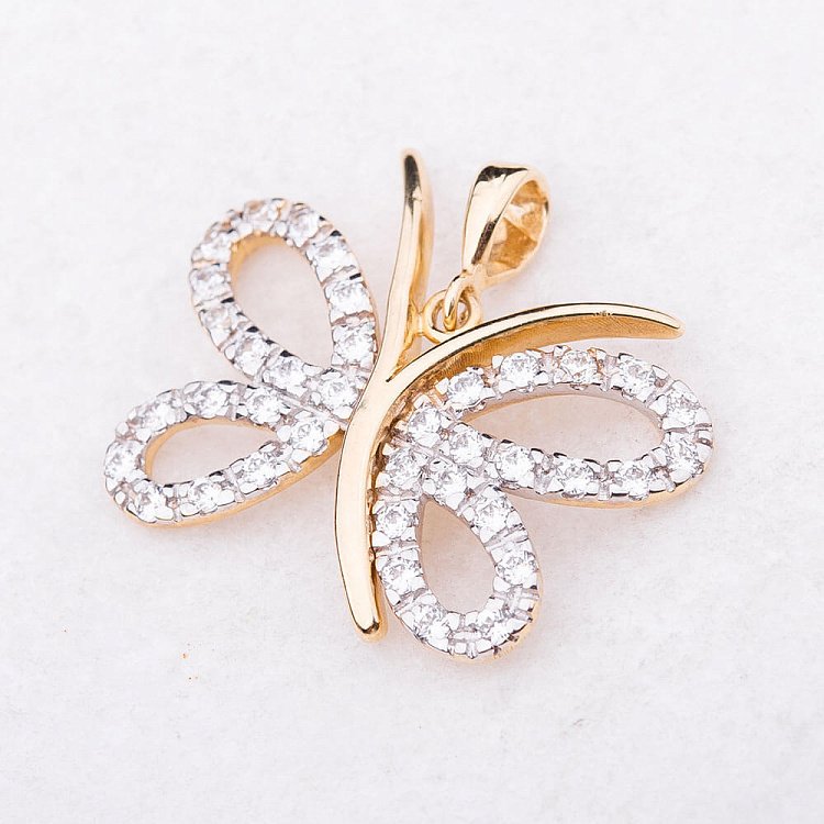 Золотая подвеска "Бабочка" с фианитами п01268 от ювелирного магазина Оникс - 2
