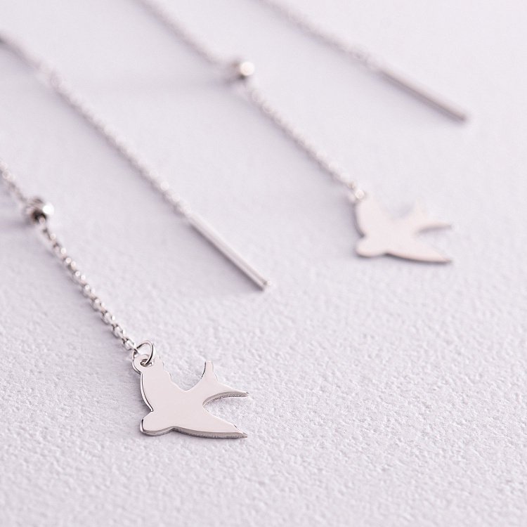 Серьги - протяжки "Ласточки" в белом золоте с08046 от ювелирного магазина Оникс - 2