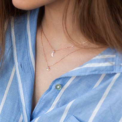 Двойное золотое колье "Луна и звезда" с фианитами кол01528 №2