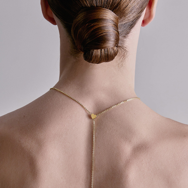 Кольє - краватка "Сердечко" у жовтому золоті (регульована довжина) кол02599 від ювелірного магазину Онікс - 1