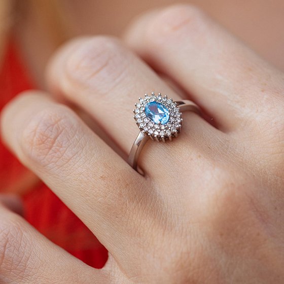 Серебряное кольцо с голубым топазом и фианитами GS-01-086-3010 №4