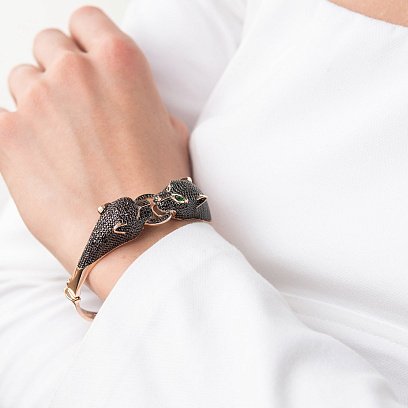 Жорсткий золотий браслет "Пантери" з фіанітами б04769 №5