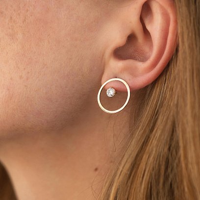 Сережки - джекети "Greys" у жовтому золоті (фіаніти) с09069