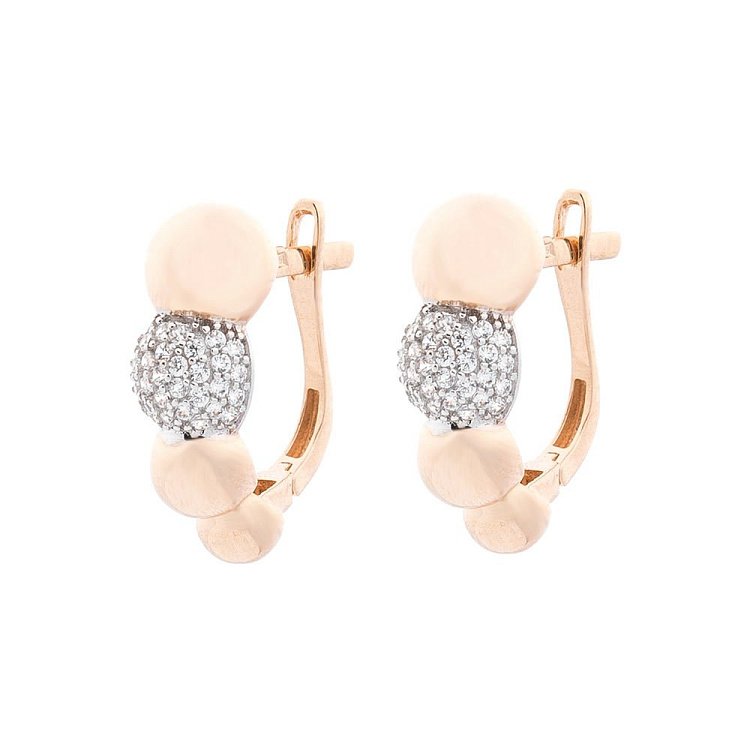 Золотые серьги "Шарики" с фианитами с05113 от ювелирного магазина Оникс - 1