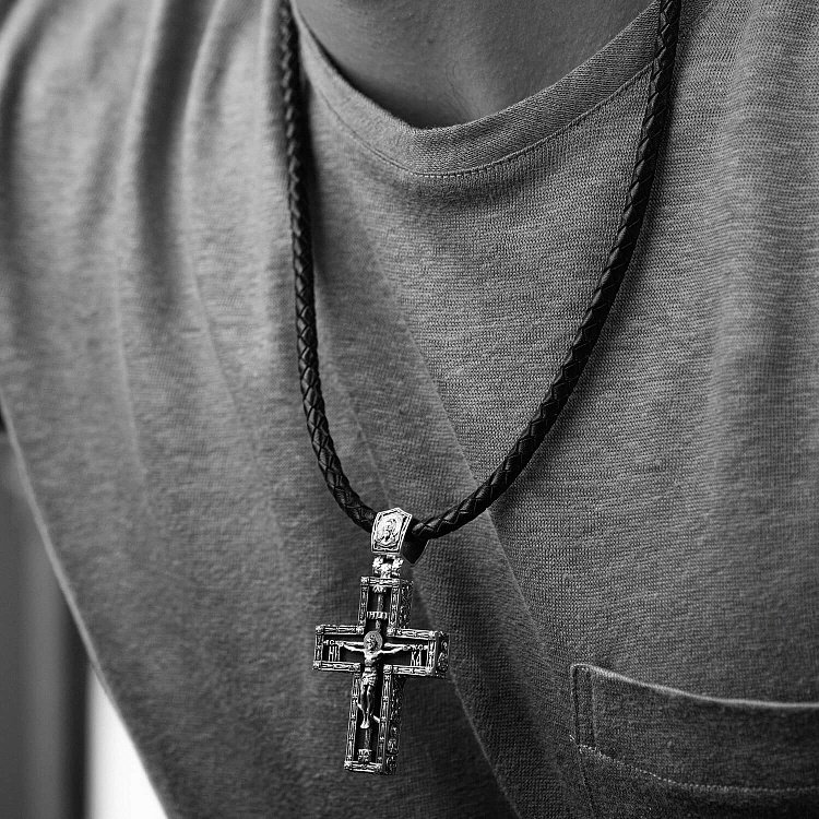 Чоловічий православний хрест "Розп'яття" з ебенового дерева та срібла 1070 від ювелірного магазину Онікс - 3