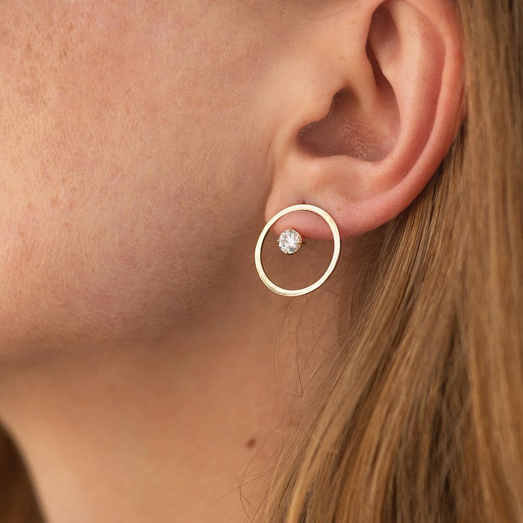 Сережки - джекети "Greys" у жовтому золоті (фіаніти) с09069 від ювелірного магазину Онікс