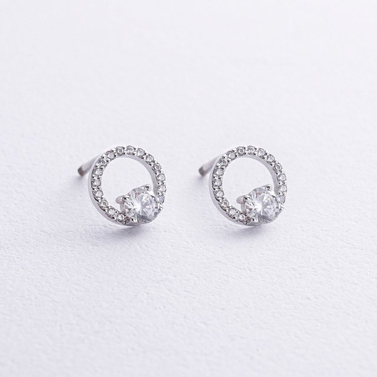 Серьги - пусеты "Круговорот" с фианитами (белое золото) с08788 от ювелирного магазина Оникс