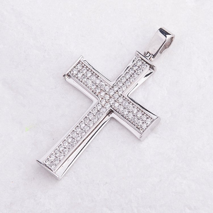 Золотой крестик с фианитами п02204 от ювелирного магазина Оникс - 1