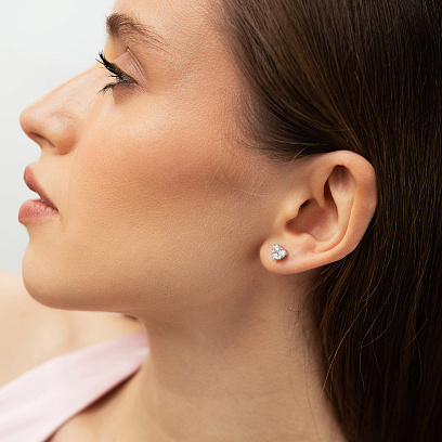 Серьги - пусеты "Сердечки" в желтом золоте (бриллианты) сб0726mi №4