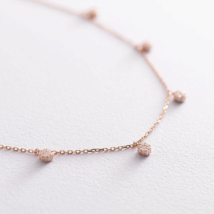 Колье "Цветочки" с фианитами (красное золото) кол01758 от ювелирного магазина Оникс - 2