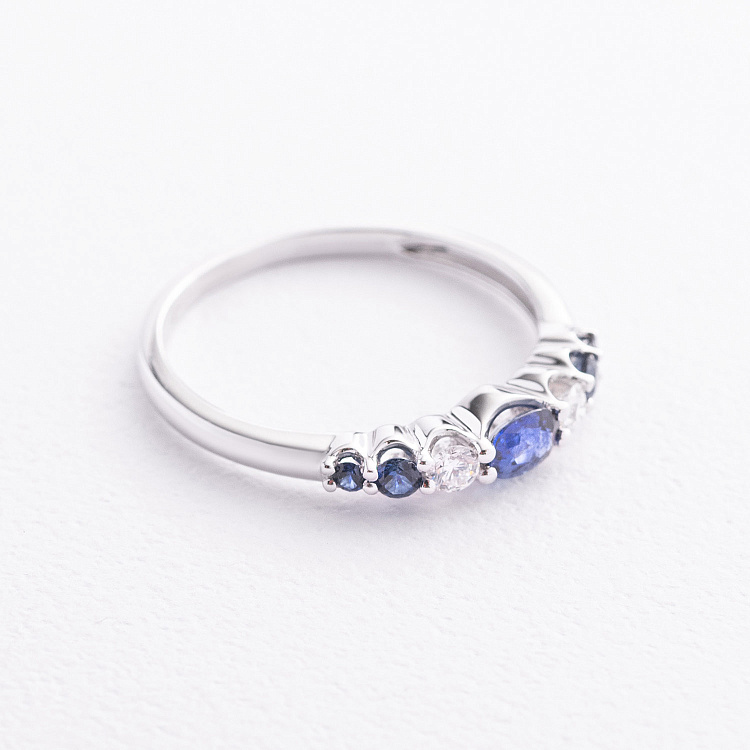 Золота каблучка з сапфірами і діамантами кб0675lg від ювелірного магазину Онікс - 1