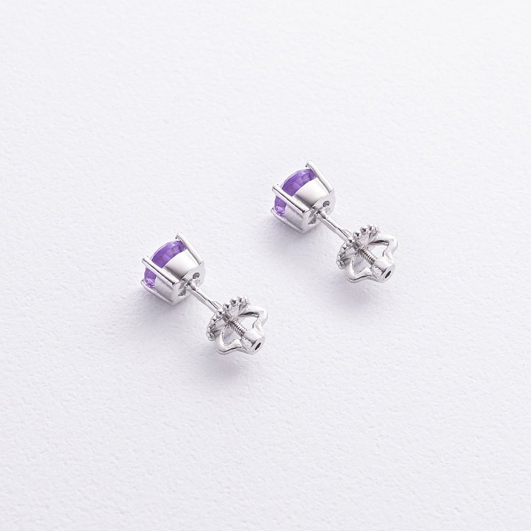 Серебряные серьги - пусеты с аметистом 2527/1p-AMET от ювелирного магазина Оникс - 2