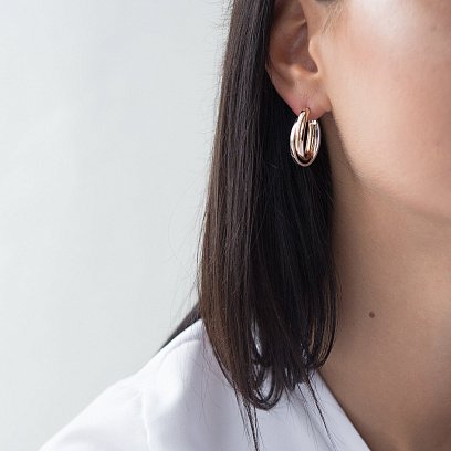 Подвійні сережки з червоного і білого золота с05152 №2