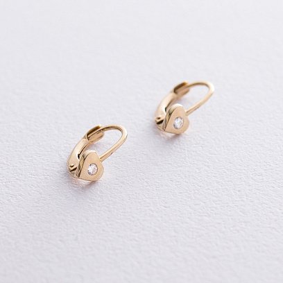 Детские золотые серьги "Сердечки" с фианитами с05935