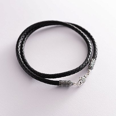 Кожаный шнурок "Спаси и сохрани" с серебряной застежкой (5мм) 18413