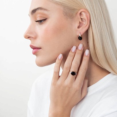 Золотое кольцо (дымчатый кварц, фианиты) к03056 №5