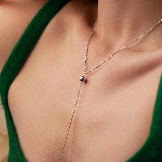 Серебряное колье - галстук "Шарик" 908-01360 №4