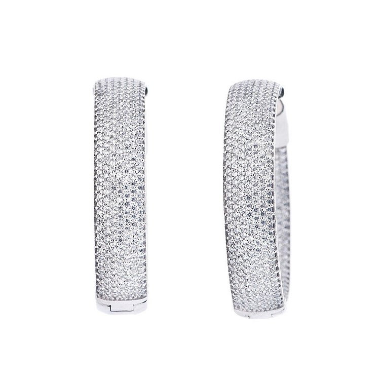 Срібні сережки-кільця з фіанітами (родій) 12692 від ювелірного магазину Онікс - 1