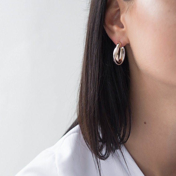 Подвійні сережки з червоного і білого золота с05152 від ювелірного магазину Онікс - 1