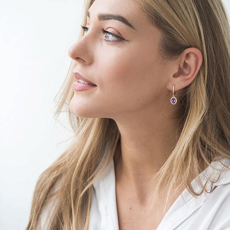 Золоті сережки з аметистом і фіанітами с04193 від ювелірного магазину Онікс - 4