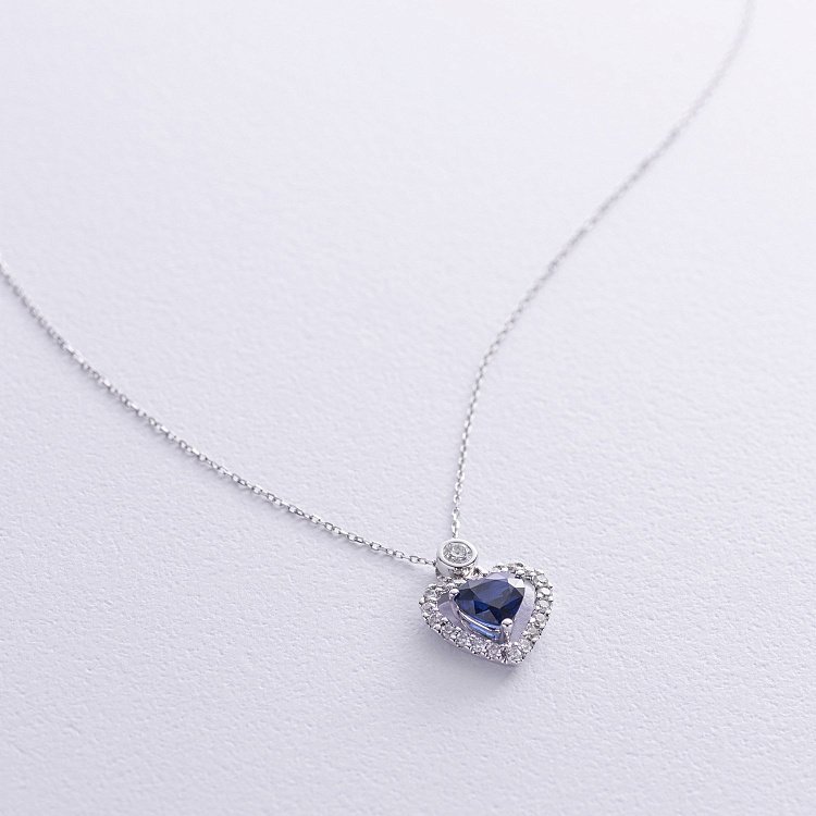 Золоте кольє "Сердечко" (сапфір, діаманти) колб0122cha від ювелірного магазину Онікс - 2