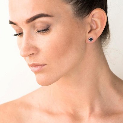 Золоті сережки-пусети "Конюшина" (чорні фіаніти) с05632 №6