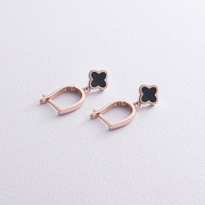 Сережки "Конюшина" в червоному золоті (емаль) с07469 №3