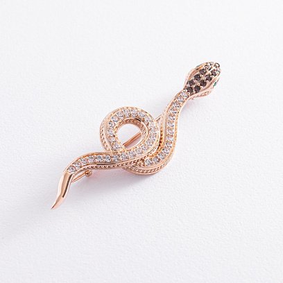 Золота брошка "Змія" з фіанітами зак00330
