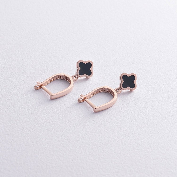 Сережки "Конюшина" в червоному золоті (емаль) с07469 від ювелірного магазину Онікс - 2