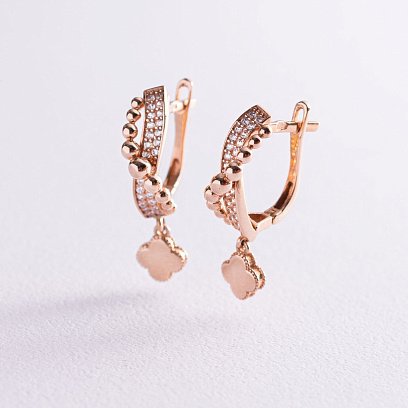 Золотые серьги "Клевер" (фианит) с06178