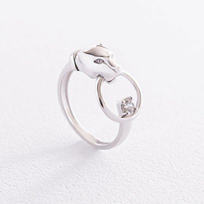 Кольцо "Пантера" в белом золоте (фианиты) к06845