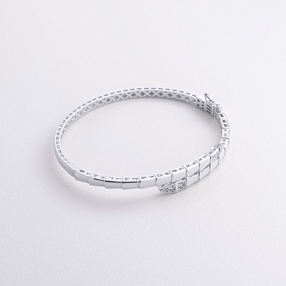 Жорсткий браслет "Змія" у білому золоті (фіаніти) б05623 №3