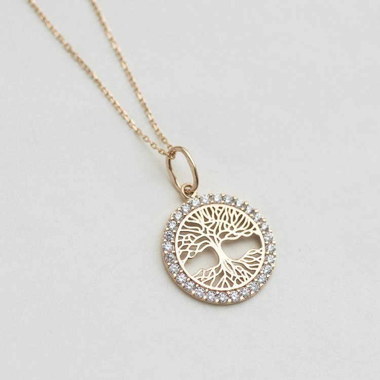 Золотое колье "Древо жизни" с фианитами кол01122 от ювелирного магазина Оникс - 5