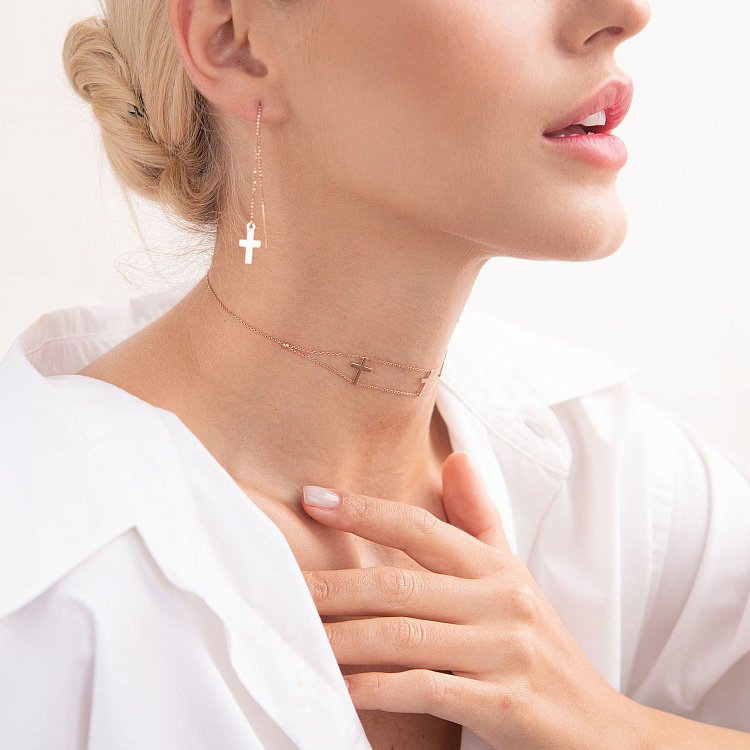 Золотые серьги-протяжки с крестиками с05558 от ювелирного магазина Оникс - 8