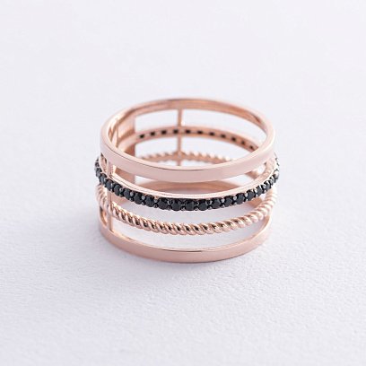 Золота каблучка з чорними фіанітами к06970