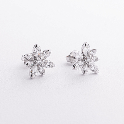 Серьги - пусеты "Цветочки" в белом золоте (бриллианты) сб0700rc №2
