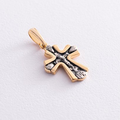 Срібний дитячий хрестик "Розп'яття. Спаси і Збережи" з позолотою 131803 №5