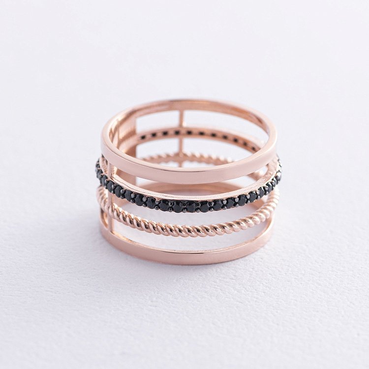 Золота каблучка з чорними фіанітами к06970 від ювелірного магазину Онікс