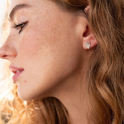 Срібні сережки - пусети Герб України "Тризуб" 121311 №2