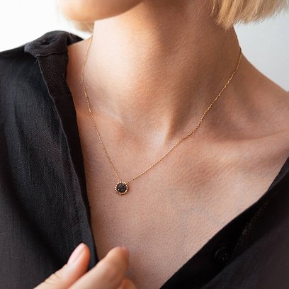 Золоте кольє "Соняшник" з чорними діамантами 726133122 №2