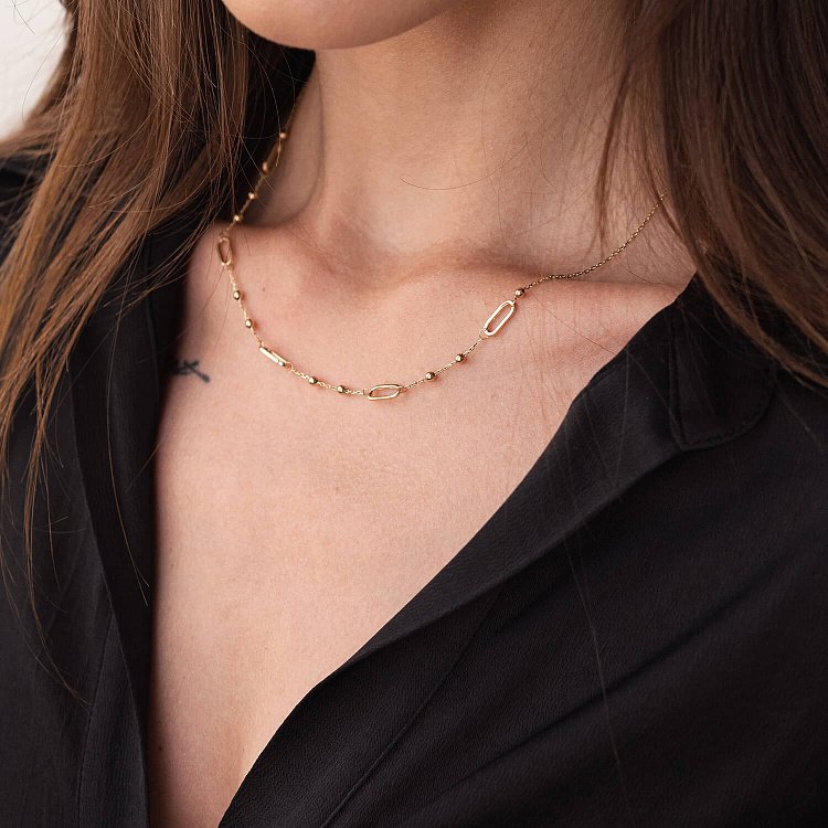 Кольє - ланцюжок "Кульки" у жовтому золоті кол02253 від ювелірного магазину Онікс - 1