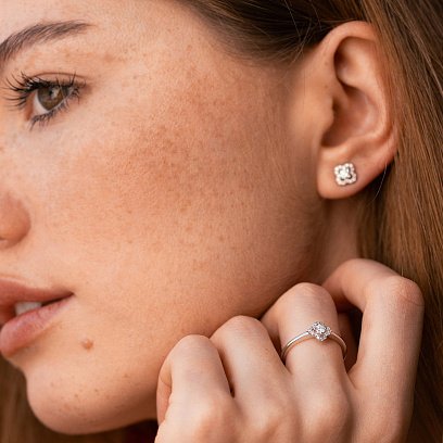 Золотые серьги - пусеты "Клевер" с бриллиантами сб0544са №4