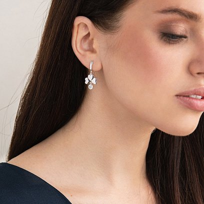 Срібні сережки "Конюшина" з фіанітами 123032 №2