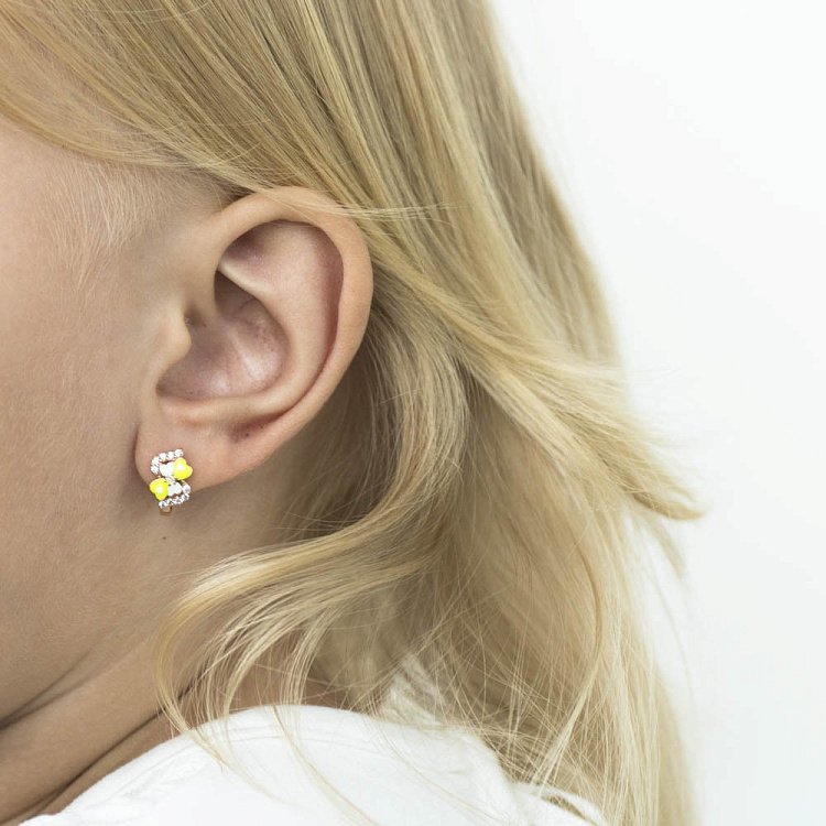 Золотые детские серьги "Клевер" (фианиты, эмаль) с03979з от ювелирного магазина Оникс - 2