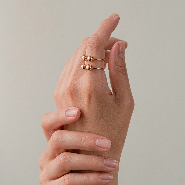 Двойное кольцо "Шарики" в красном золоте к08261 от ювелирного магазина Оникс - 3