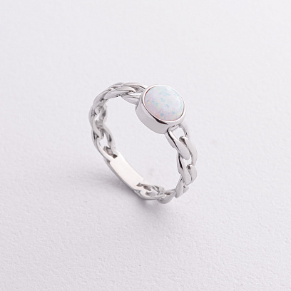 Кольцо "Цепочка" с синт. опалом (белое золото) к08298