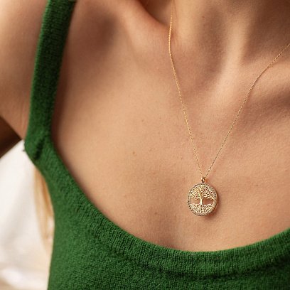 Колье "Древо жизни" с фианитами (желтое золото) кол02491 №4