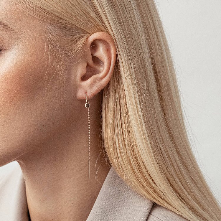 Золотые серьги - протяжки "Шестиугольник" с07744 от ювелирного магазина Оникс - 3