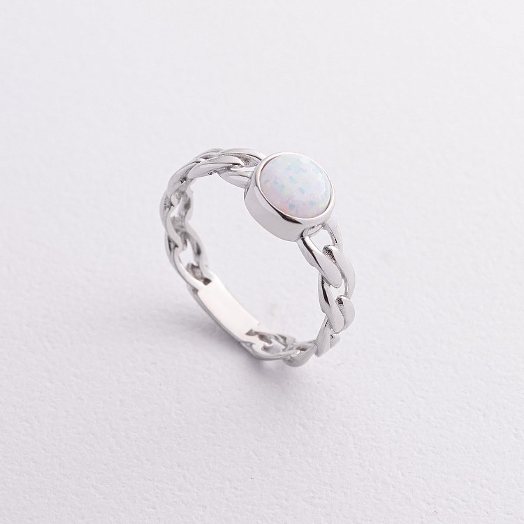 Кольцо "Цепочка" с синт. опалом (белое золото) к08298 от ювелирного магазина Оникс