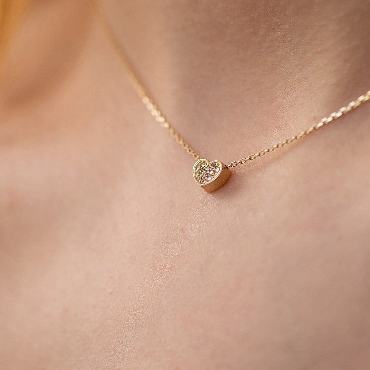 Колье "Сердечко" с фианитами (желтое золото) кол02317 от ювелирного магазина Оникс - 1